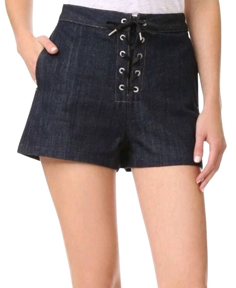 Rag& Bone Shorts Women's 27 Blue Denim Lace Up All Cotton Y2K Edgy Baddie Boho